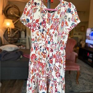 Chetta B White Midi Dress with Multi-Color Floral Print